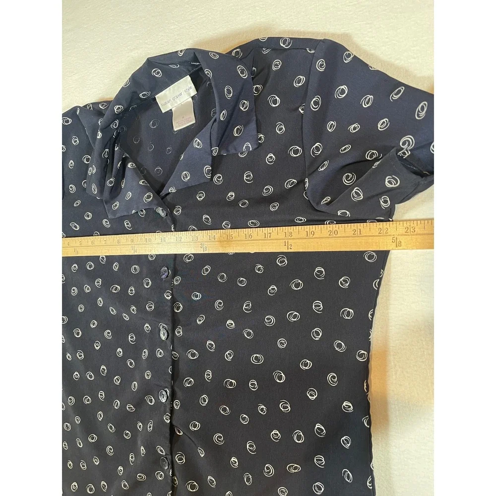 Susan Graver Style Navy Blue Swirl Print Shirt and Shorts Set Womens Medium